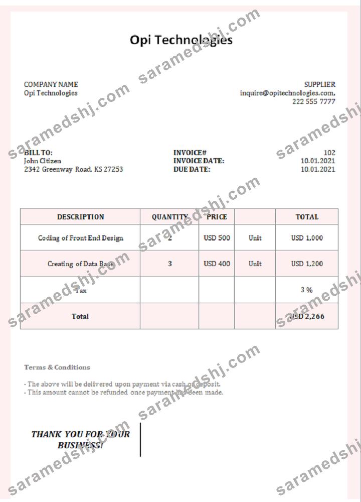 USA Opi Technologies invoice